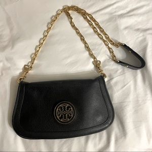 Tory Burch Amanda Leather Chain Logo Clutch